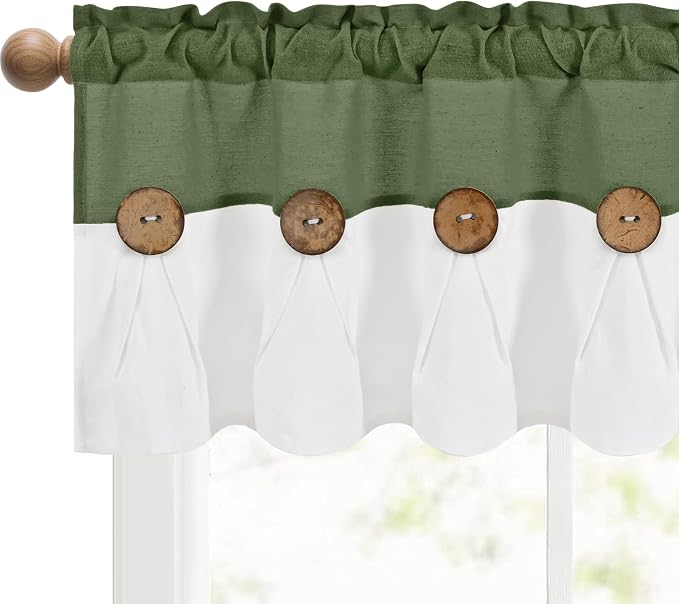 Farmhouse Valance Curtains, Boho Cotton Linen Kitchen Valance, Rustic Button - Image 7