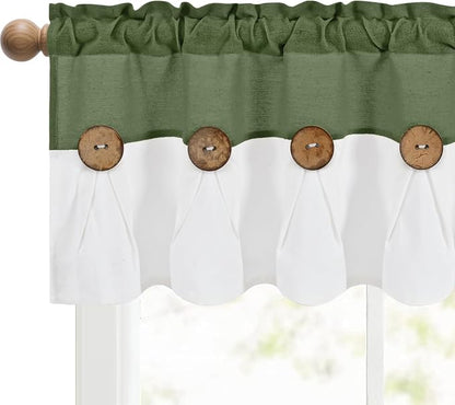 Farmhouse Valance Curtains, Boho Cotton Linen Kitchen Valance, Rustic Button - Image 7
