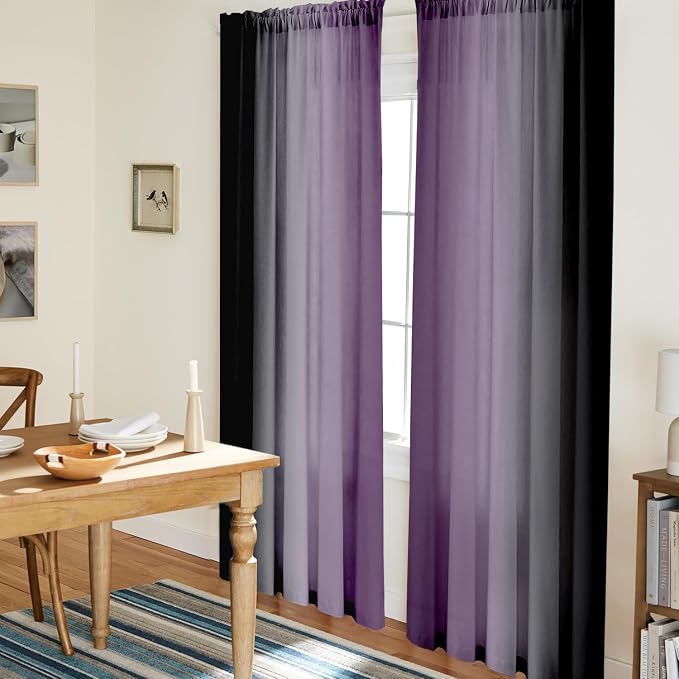 Purple and Black Curtains for Living Room 84 Inch Length Ombre Curtains 2 Panel - Image 3