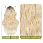 Long Wavy Ombre Blonde Wig with Curtain Bangs for Women 26 Inch Synthetic Wig Natural Looking Heat Resistant Fiber Hair Wig for Daily Party Halloween Cosplay Use
