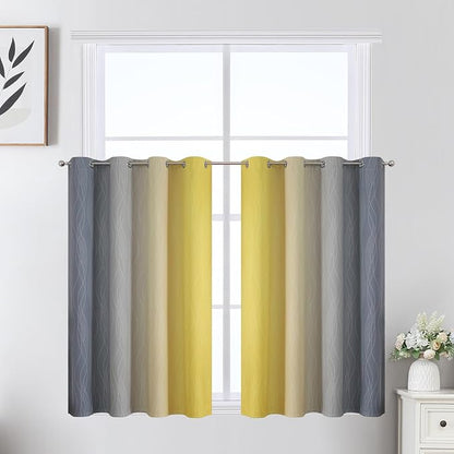 Grey and Yellow Ombre Short Blackout Curtains 36 Inch Long, Thermal Insulated - Image 2