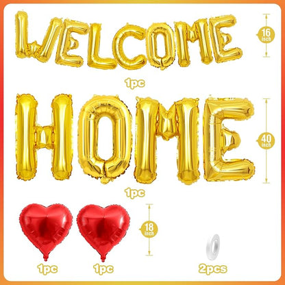 Welcome Home Balloons Red Gold, 40Inch HOME and 16Inch Welcome Foil Balloons - Image 2