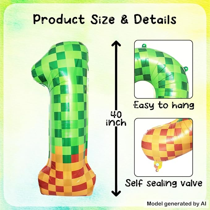 40 Inch Pixelated Number 1 Foil Balloon - Image 2