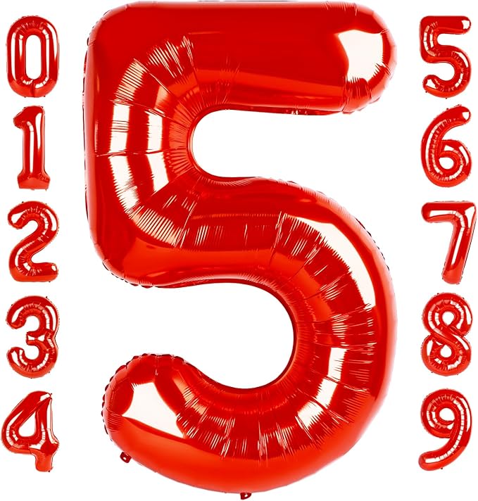 Number 5 Balloons 40 Inch Red Balloon by Mluchee