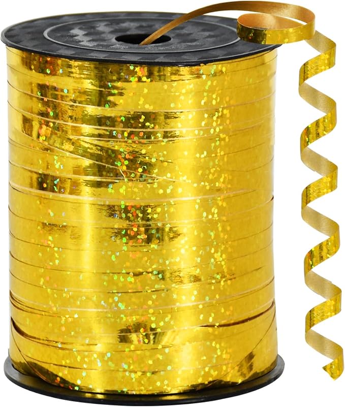 BEISHIDA 500 Yards Gold Crimped Curling Ribbon Shiny Metallic Balloon String by Beishida