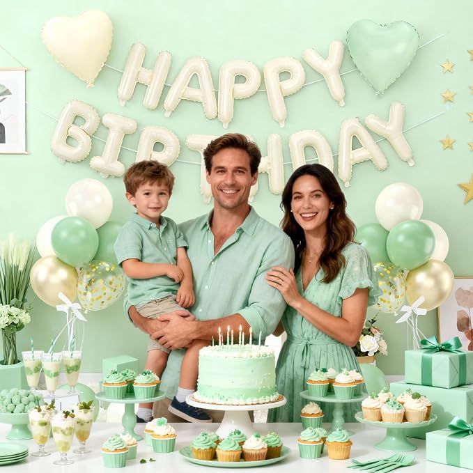 29PC Green Heart Happy Birthday Balloon Banner, 16Inch 3D Aluminum Letter - Image 8