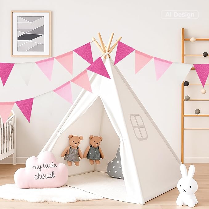 G2PLUS Pre-Strung Burlap Pennant Banners, 39Ft Pink Fabric Triangle Flag Bunting - Image 7