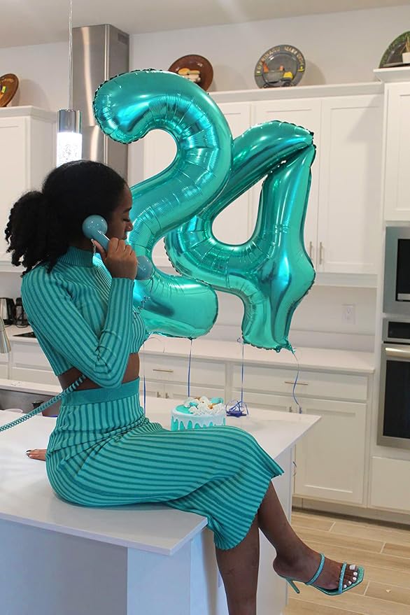 6 Balloon Numbers Party Decorations, 40In Blue-green Balloons - Image 3