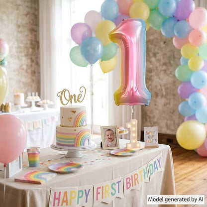 Rainbow Ombre Number 1 Balloon 40 Inch, Pastel Foil - Image 6