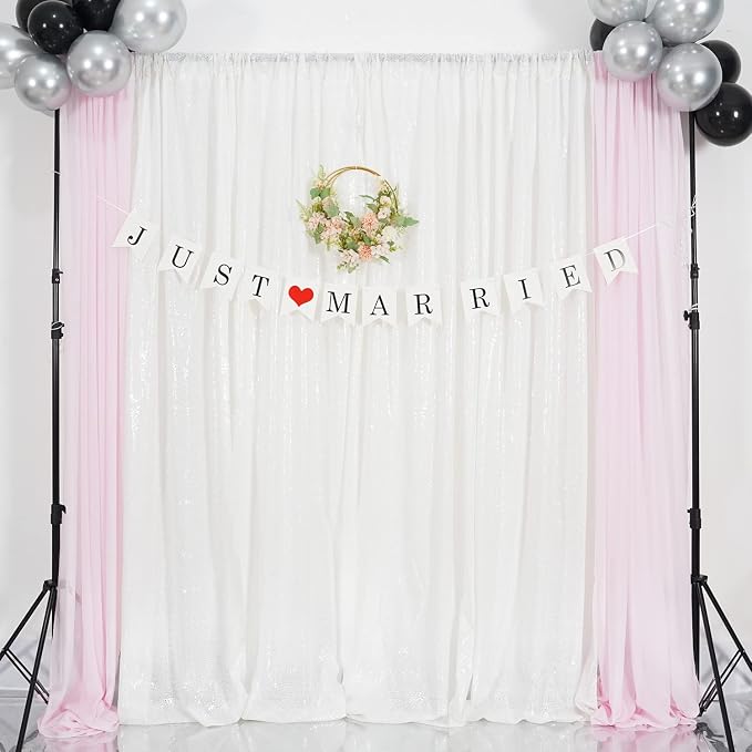 Poise3EHome White Sequin Backdrop Curtains, 2 Panels 2FTx8FT Glitter Background - Image 3