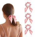 THXSILK 100% Mulberry Silk Bow Scrunchies 3-Pack, 22 Momme Mulberry Silk Hair Ties for Women, Cute Bunny Ear No Damage Ponytail Holders, Fashion Hair Accessories for Girls(M, Charming Pink)