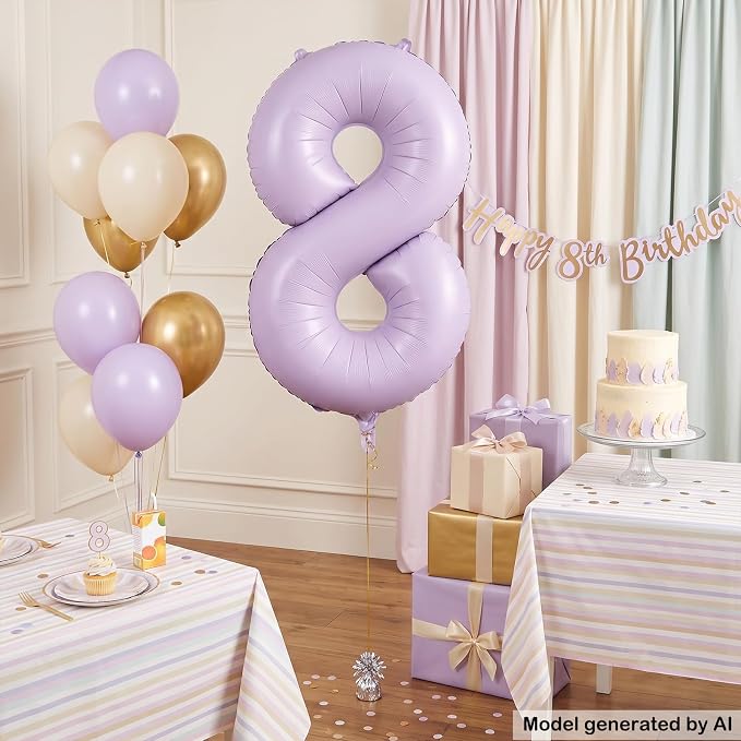 40" Pastel Purple Foil Number 8 Balloon - Image 4
