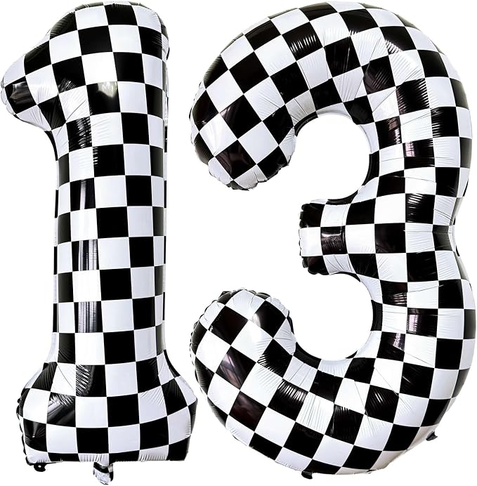 LHOAVWE Number 13 Checkered Balloons 40 Inch Giant Race Car Checkered 13 Number by LHOAVWE