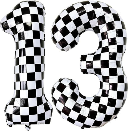 LHOAVWE Number 13 Checkered Balloons 40 Inch Giant Race Car Checkered 13 Number by LHOAVWE