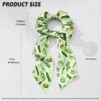 2 Pcs Light Green Yoga Hair Scrunchies with Ribbon Pickle Ribbon Scrunchies for Ponytail Womens Elastic Satin Hair Ties Knotte Bow