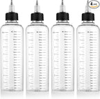 4 Pack Applicator Bottle for Hair, 8.5oz Soft Squeeze Empty Oil Dispenser Hair Color Applicator Root Hair Dye PET Plastic Refillable Bottles for Salon Sylist with Graduated Scale and Twist Top