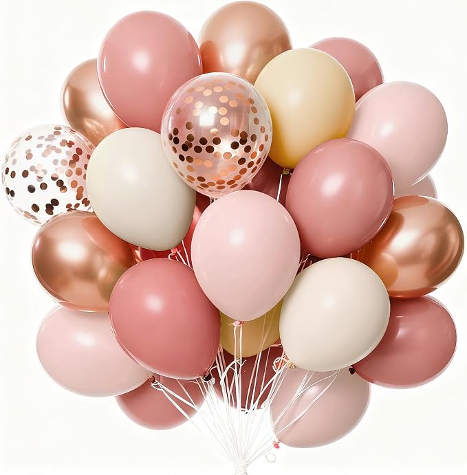 PartyWoo Dusty Pink Balloons 66pcs Pack Pink Latex Helium Balloons | Nude by PartyWoo