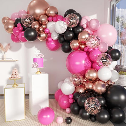MEBAY Hot Pink Black and Gold Balloon Arch Kit by MEBAY