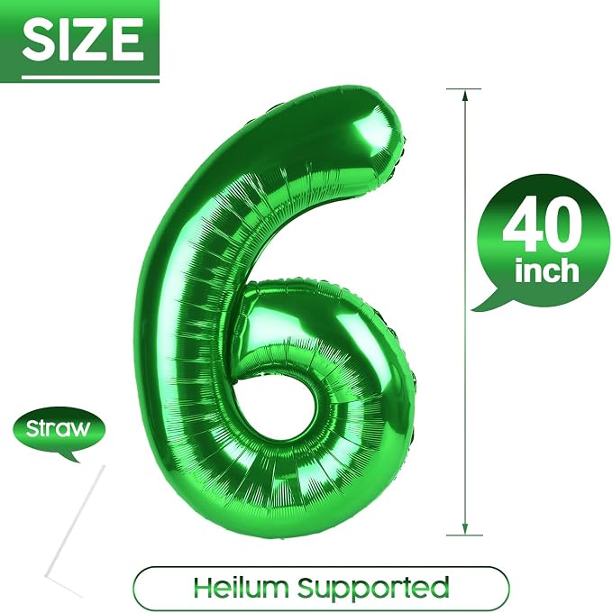 6 Balloon - Green Birthday Number Balloons, 40 Inch Decorations Men Women | - Image 5