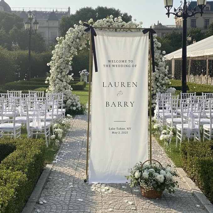 Personalized Wedding Welcome Banner Linen – Custom Names & Date, Elegant Fabric - Image 2