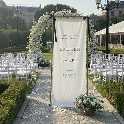 Personalized Wedding Welcome Banner Linen – Custom Names & Date, Elegant Fabric - Image 2