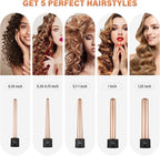 janelove 5 in 1 Wand Curling Iron Set, Ceramic Hair Curling Iron(0.35”-1.25”), Hair Curler for All Hairstyle, with Adjustable Temperature Dual Voltage, Instant Heat up, with Glove & 2 Clips(Gold)