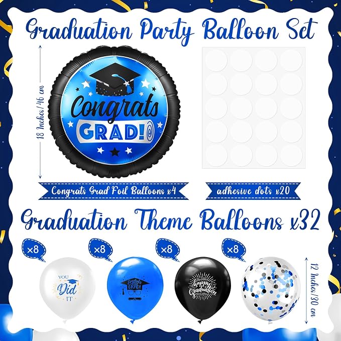 Kasyat 4 Set Blue and Black 2026 Graduation Table Centerpiece Balloon Stand Kit - Image 3