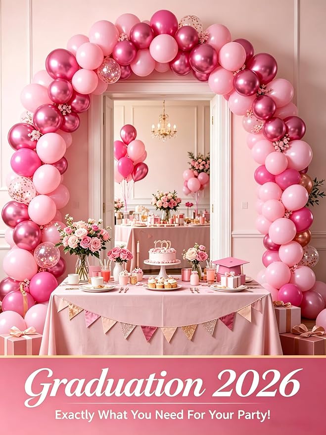 CVPARTON Pink Balloons 12 Inch 55 Pcs Metallic Pink Balloons light Hot Pink - Image 9