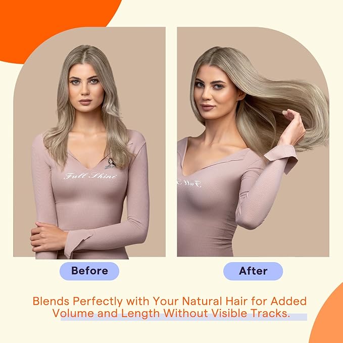 Full Shine Human Hair Tape in Extensions 24 Inch Color 19/8/60 Brown and Blonde Invisible Double Sided Remy Tape Ins Human Hair Extensions 50g Straight Seamless Extensions for Women Real Hair 20PCS