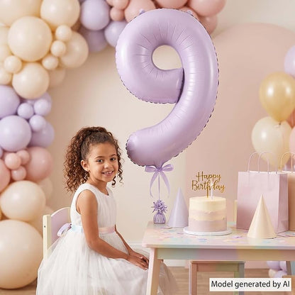 Cream Purple Number 9 Balloon 40 Inch, Foil Numeral - Image 6