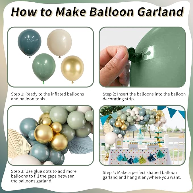 Dusty Sage Green Blue Gold Balloon Garland Kit - Image 7