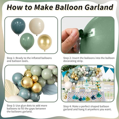 Dusty Sage Green Blue Gold Balloon Garland Kit - Image 7