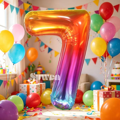 SUWEN Rainbow Number 7 Balloon 40 Inch, Big Colorful Balloons 0-9 | Large - Image 2