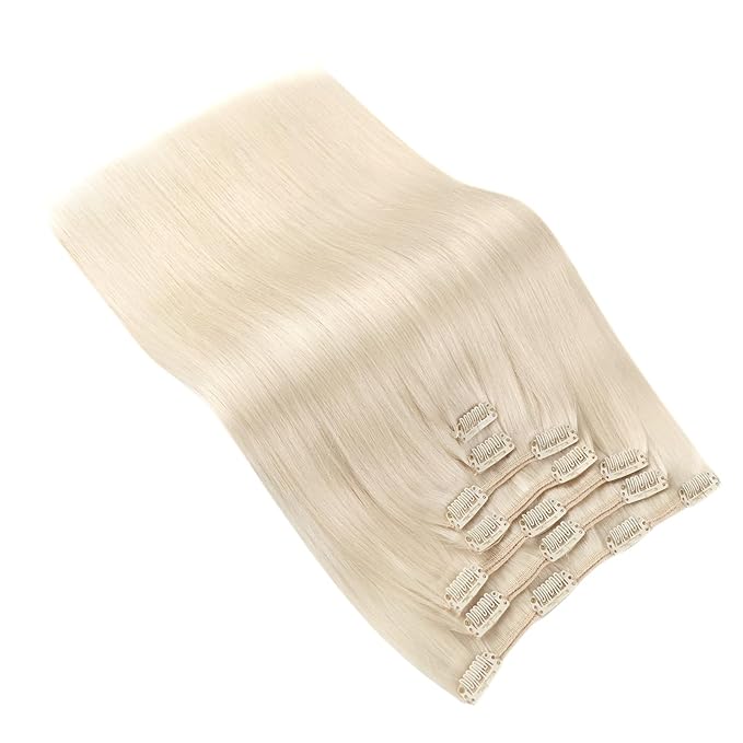 Ve Sunny Clip in Human Hair Extensions Soft Human Hair Clip in Extensions Platinum Blonde Clip in Hair Extensions Short Straight Hair Extensions Clip ins White Color 5pcs 80g 12inch