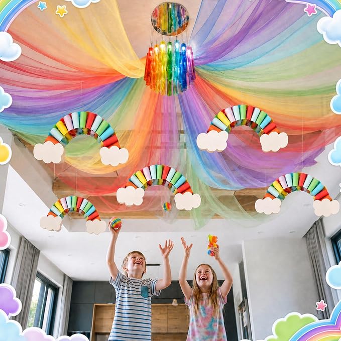 Fanfanwin 241 Pcs Rainbow Ceiling Decoration, 3D Hanging Rainbow Cloud Paper - Image 6