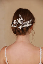 Flower Bridal Hair Pins Pearl Bride Wedding Hair Pieces Leaf U Shaped Hair Accessories Headpiece for Wedding Brides Women Girls（6 PCS） (Silver/Beads White Flower)