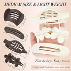 Obeoby 8 Pcs Flat Hair Clips for Women, 4 Types French Flat Claw Clips Hair Barrettes Accessories Large Medium (Off-white, Dark Brown)