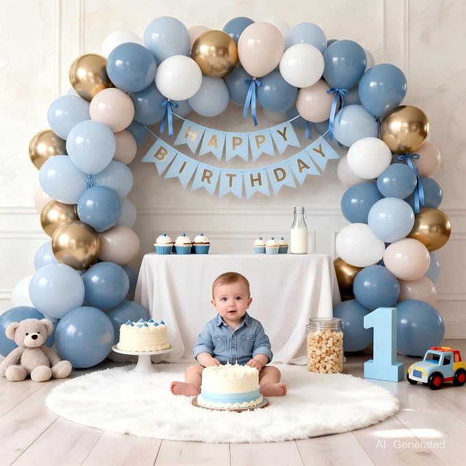 Dusty Blue and Gold Balloons, Light Blue White Sand, Party Decor | 50 Pcs 12 In - Image 6