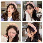 Spa Headbands for Washing Face or Makeup, Sponge Bubble Skincare Headbands, Puffy Terry Cloth Hairband for Women, Skin Care Makeup Headwear Hair Accessories for Girls(Khaki)