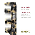 Kent 91T TW Detangler Comb for Women, Wide Tooth Hair Comb for Curly and Wavy Hair - for use in Dry or Wet Hair, Large Handle Shower Comb for Effective Detangling, Handmade Sawcut and Polished