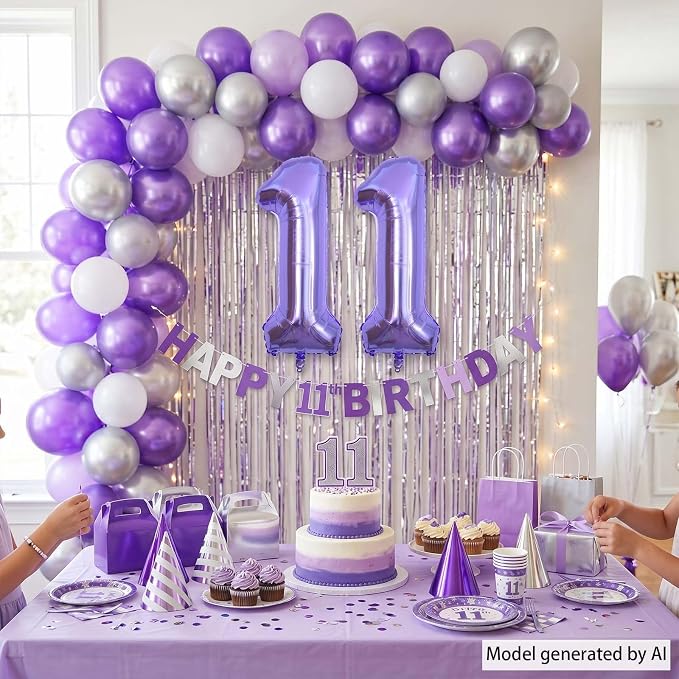Purple Number 11 Balloon 40 Inch, Large Metallic Foil Number 11 Balloons - Image 6