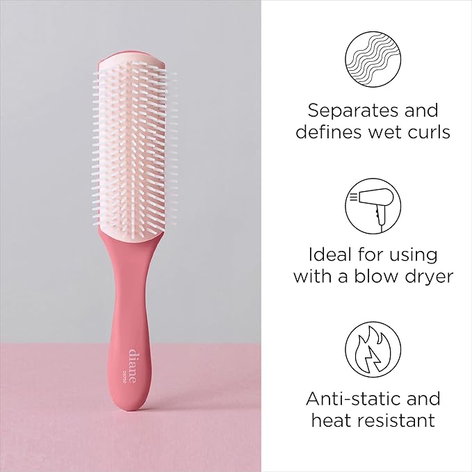 Diane Pro Nylon Pin Styling Hairbrush for Detangling, Separating, Shaping, and Defining Wet or Curly Hair, Heat-Resistant, Anti-Static, Hair Care Essential, Pink