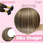 YoungSee Ombre K Tip Hair Extensions Real Human Hair Balayage Brown with Caramel Blonde Natural Hair Extensions Ktips Human Hair for Women 14In 1G/S 50G