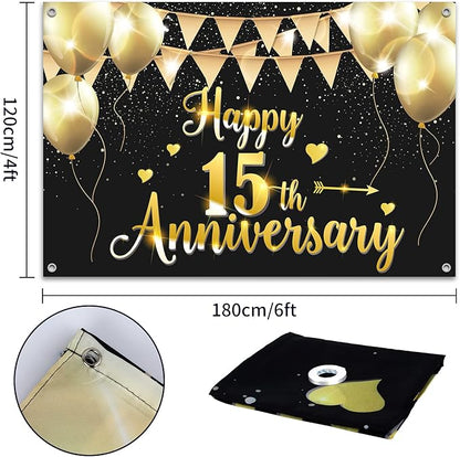 HAMIGAR 6x4ft Happy 15th Anniversary Banner Backdrop - Image 2