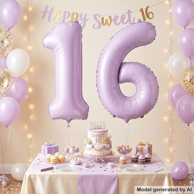 40 Inch Lavender Foil Number 16 Balloon - Image 4
