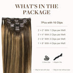 GOO GOO Clip in Hair Extensions Real Human Hair, Remy Human Hair Extensions Clip ins for Women, Natural Human Hair, 24inch 170g 7Pcs, #4/27/4 Balayage Chocolate Brown to Caramel Blonde