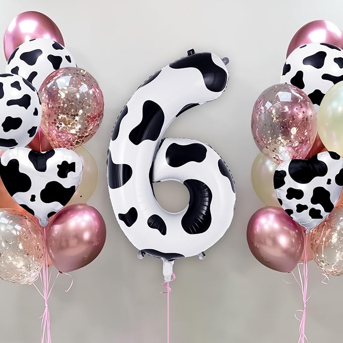 Cow Print Number 6 Balloon, Large 40 Inch Cow Number Birthday Balloons - Image 2