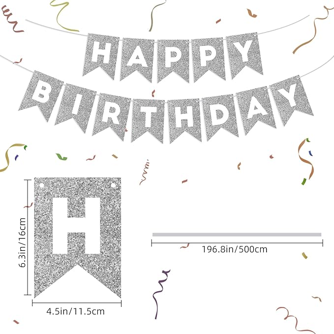 Silver Happy Birthday Banner Happy Birthday Sign - Image 4