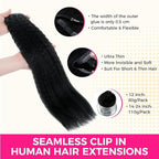 Lashey Seamless Clip in Hair Extensions Human Hair 7pcs 110g Kinky Straight, #1 Jet Black 16 Inch Clip in for Women