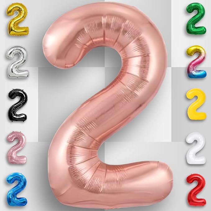 Rose Gold Number Balloon 2 Mylar Foil Macaron Balloons 16 inch - Image 4
